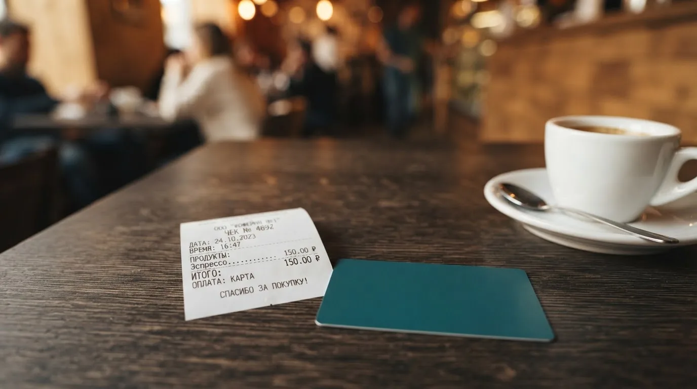 Чек и карта на столике в кафе