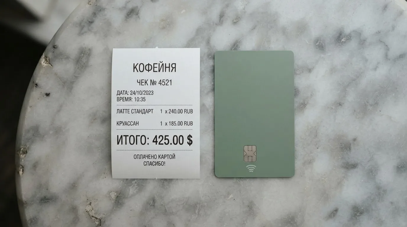 Чек и карта на столике в кафе