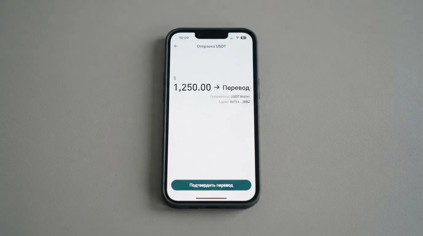 Телефон с экраном перевода стейблкоина