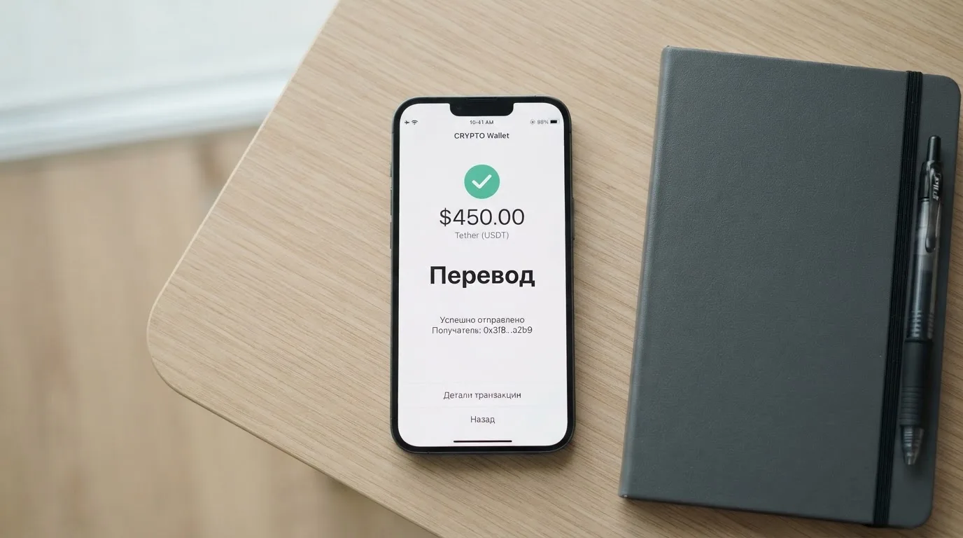 Телефон с экраном перевода стейблкоина