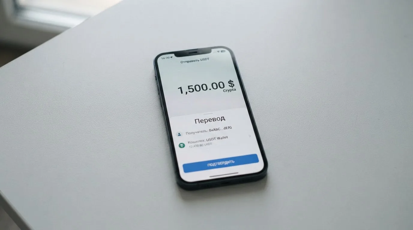 Телефон с экраном перевода стейблкоина