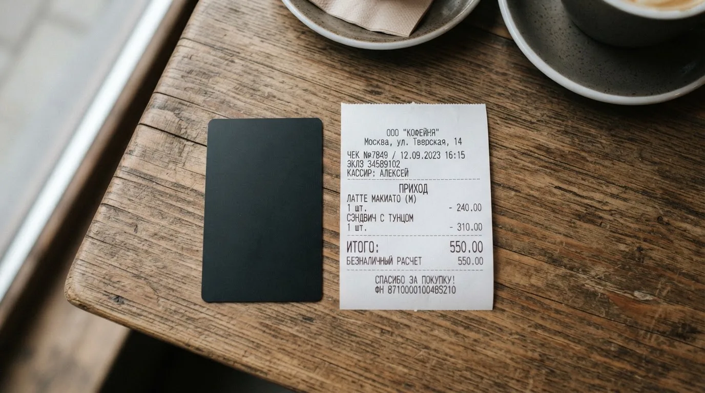 Чек и карта на столике в кафе