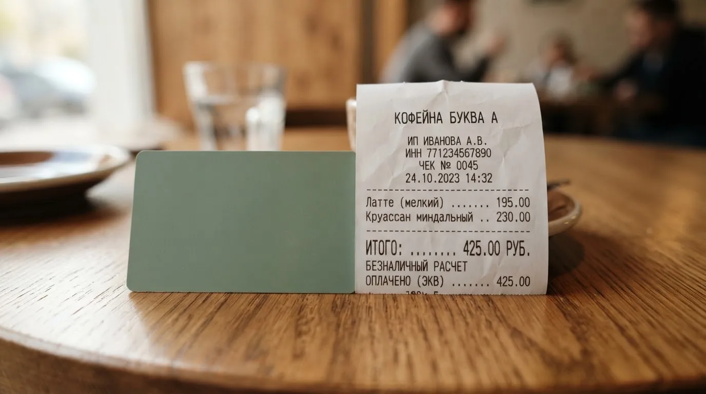 Чек и карта на столике в кафе