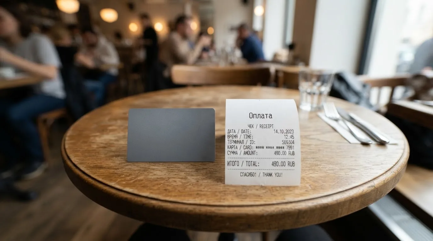 Чек и карта на столике в кафе