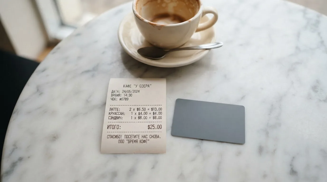 Чек и карта на столике в кафе