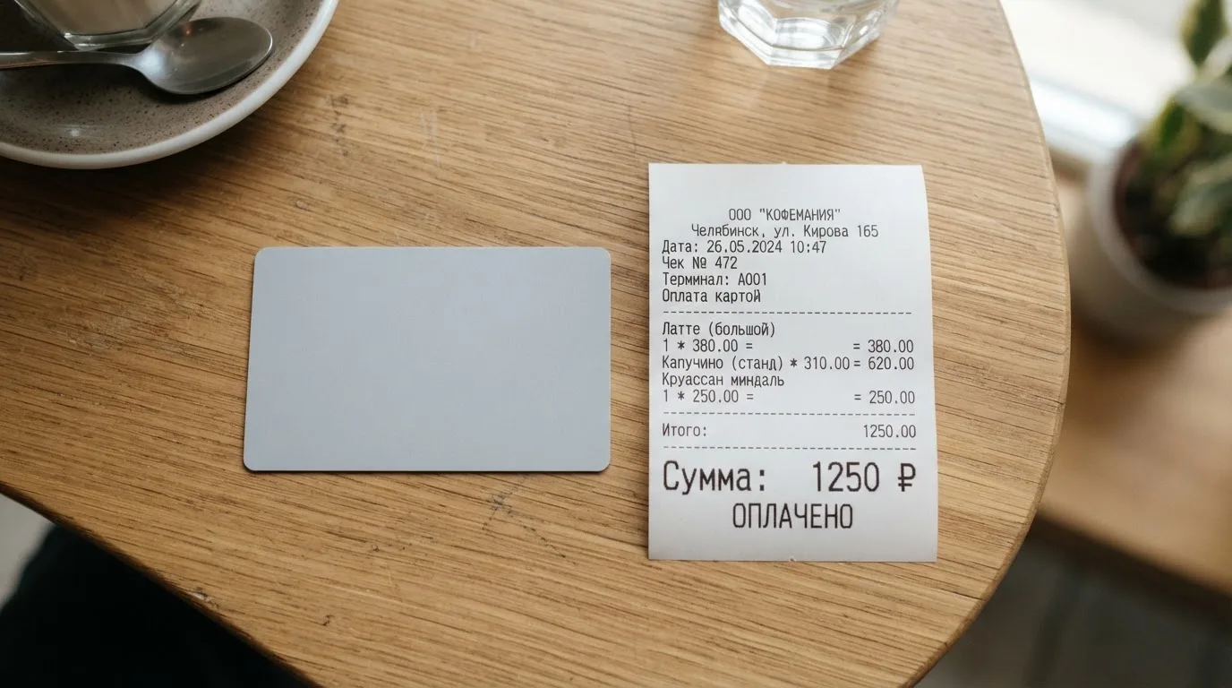 Чек и карта на столике в кафе